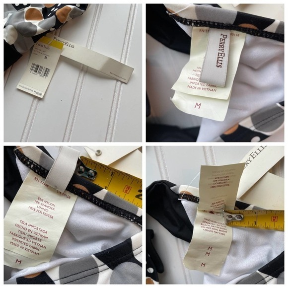 Cute bikini top Perry Ellis triangle Halter Black gray size Medium Polka Dot nwt - Picture 6 of 9